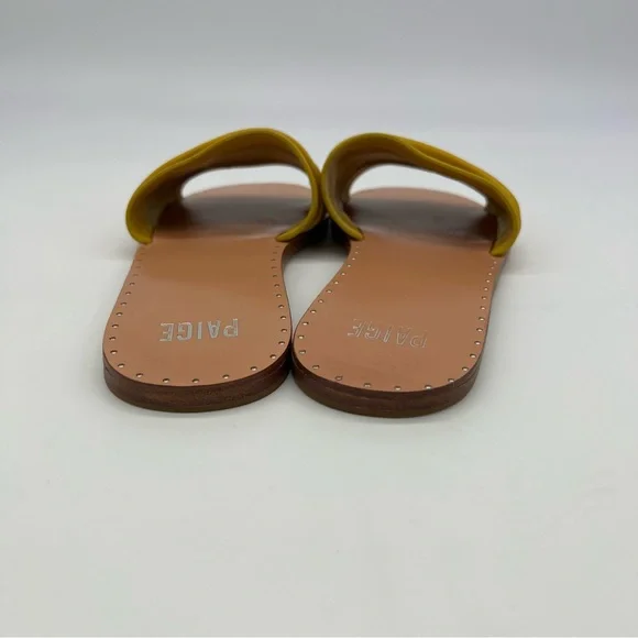 PAIGE Emilia Leather Slide Sandals Mustard Yellow Ruched Band Womens 8.5 US - Picture 8 of 13